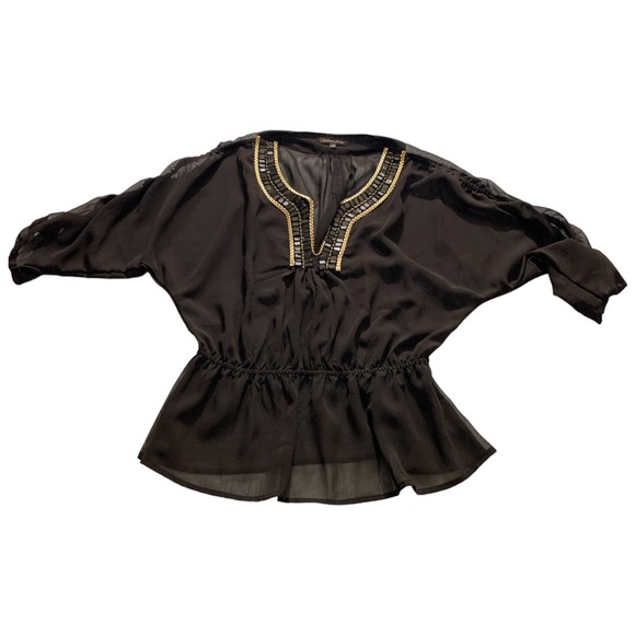 Adrienne Vittadini Sheer 3/4 Sleeve Elasticated Baby Doll Top - Picture 1 of 10
